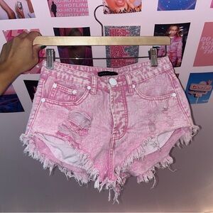 Mixology//Brooklyn Karma Pink Acid-Washed Shorts